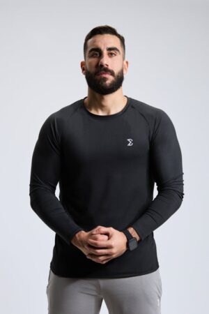 Jet Black Gym Sport Workout Long Sleeve Shirt