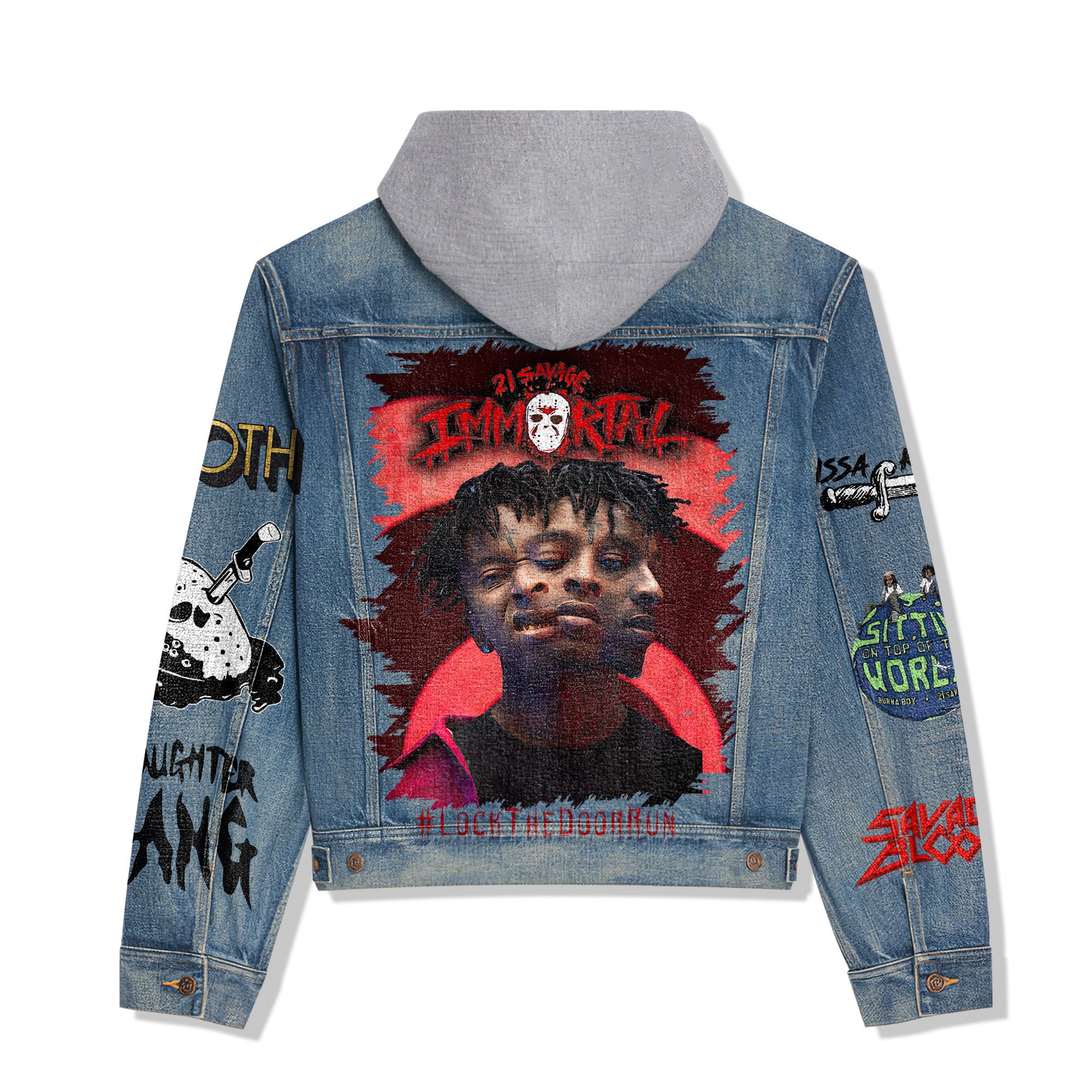 21 Savage Music Style Hooded Denim Jacket For Fans