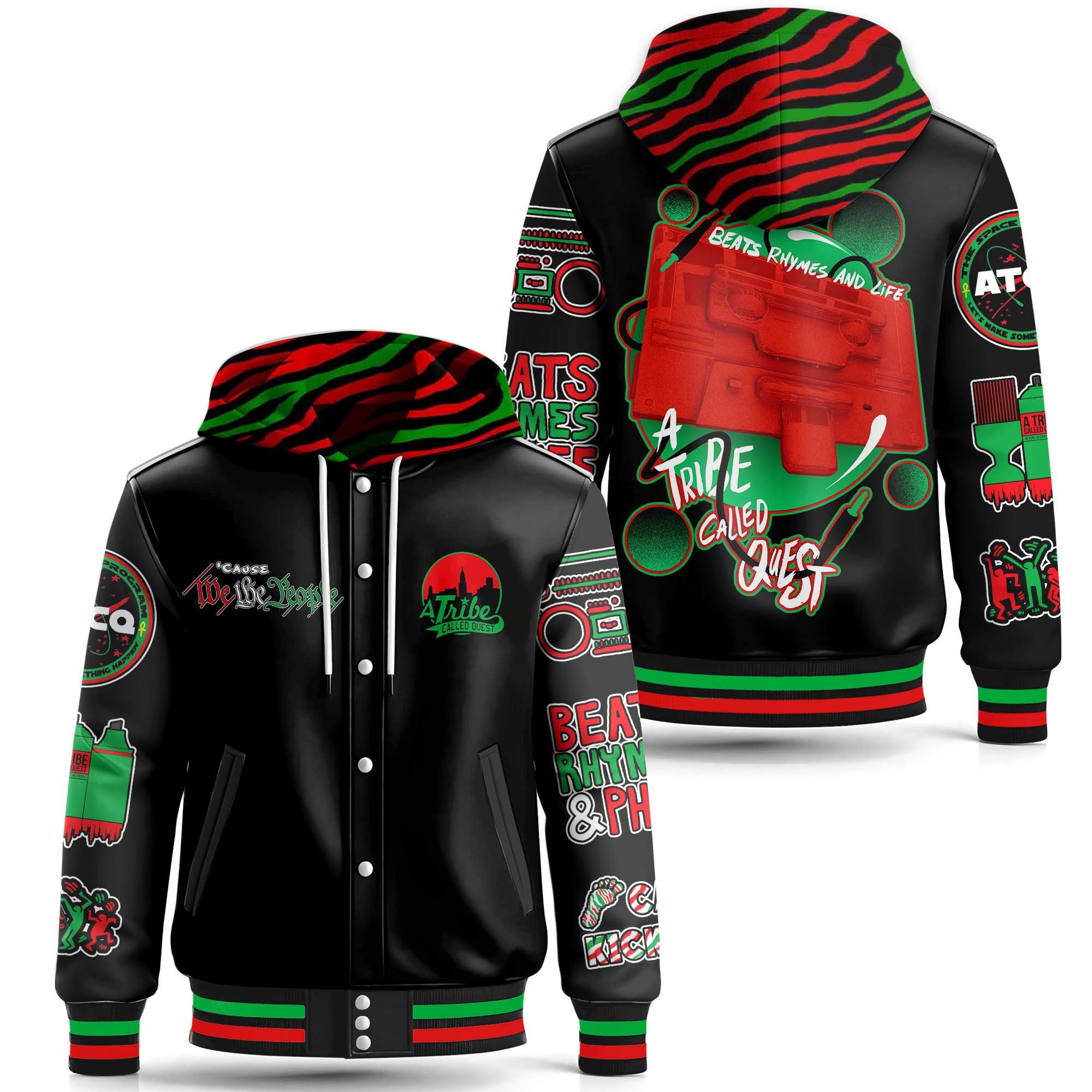 A Tribe Called Quest Music Style Leather Baseball Jacket With Hooded For Fans