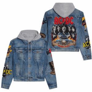 AC/DC Band Music Style Hooded Denim Jacket For Fans