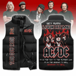 AC/DC Band Music Style Sleeveless Puffer Jacket For Fans