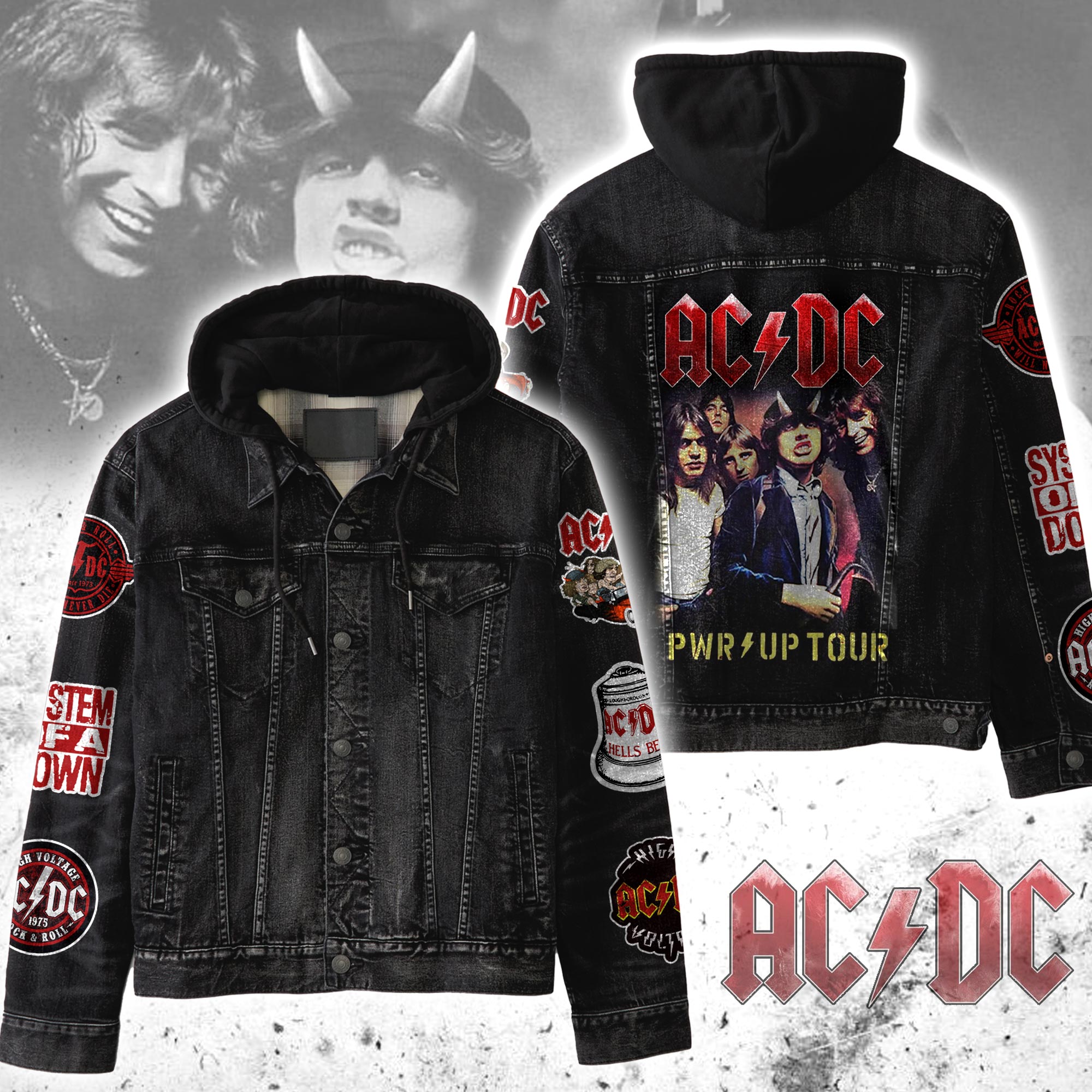 AC/DC Music Hooded Denim Jacket Gift For Fans
