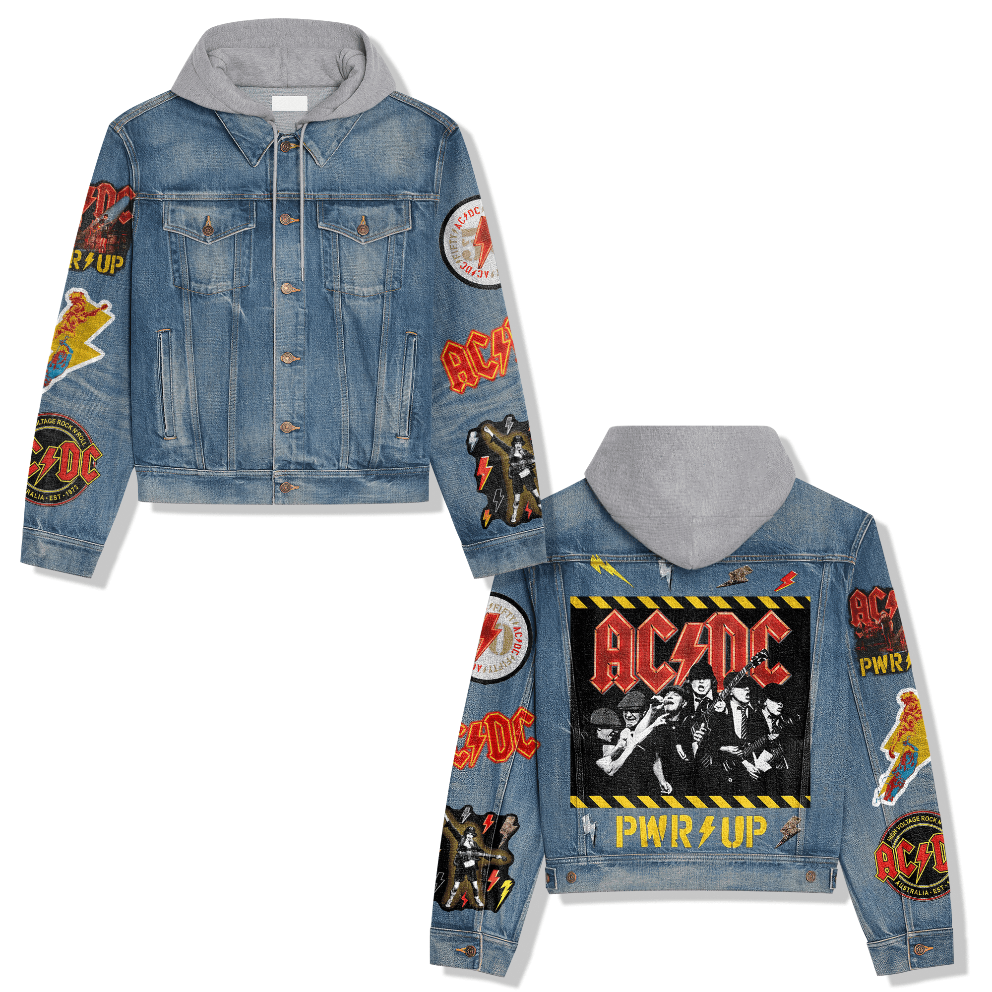 AC/DC Music Style Hooded Denim Jacket For Fans