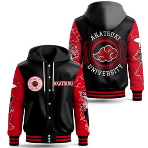Akatsuki Naruto Anime Style Leather Baseball Jacket With Hooded For Fans
