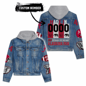 Alabama Crimson Tide NCAA Style Hooded Denim Jacket For Fans