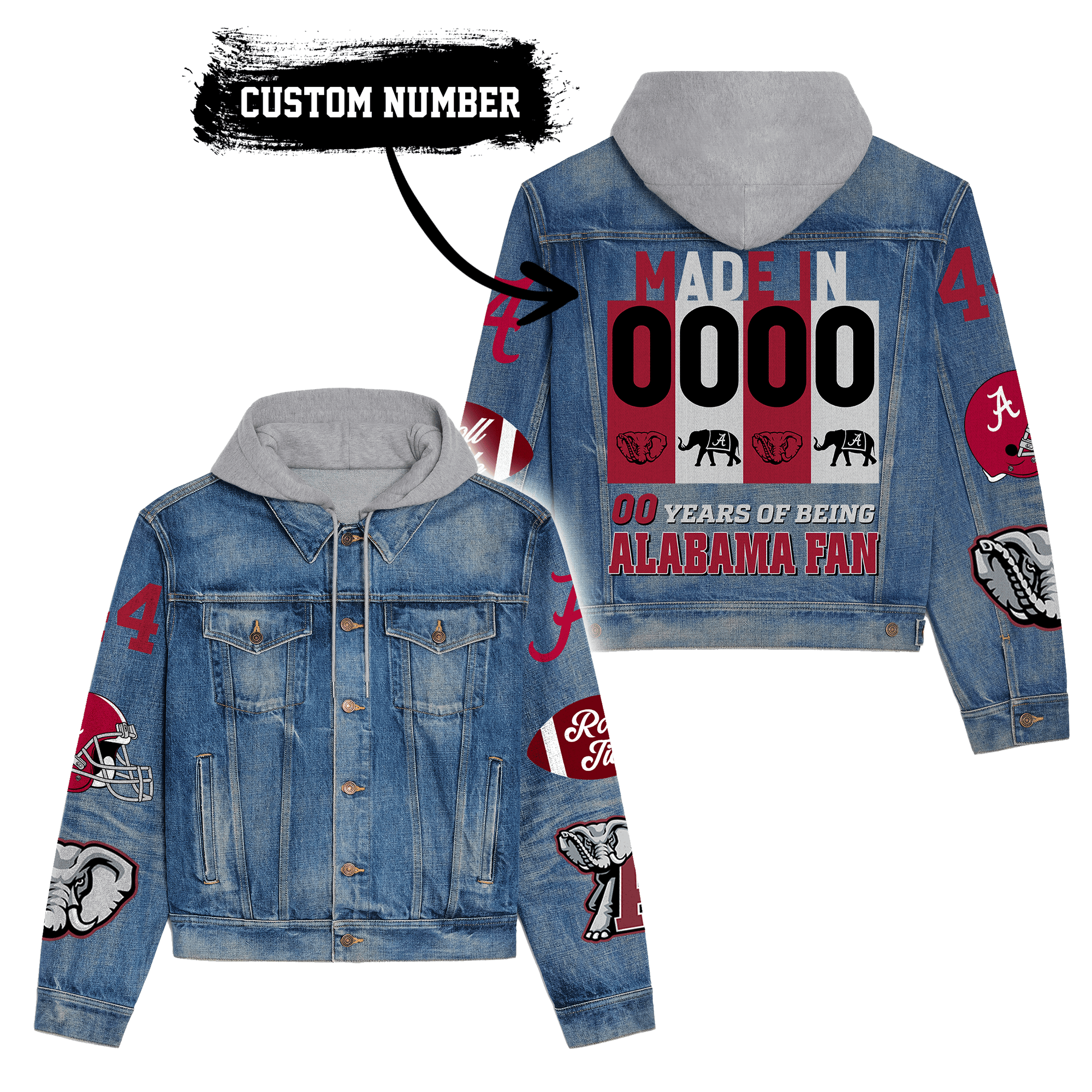 Alabama Crimson Tide NCAA Style Hooded Denim Jacket For Fans