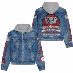 Alabama Crimson Tide NCAA Style Hooded Denim Jacket For Fans