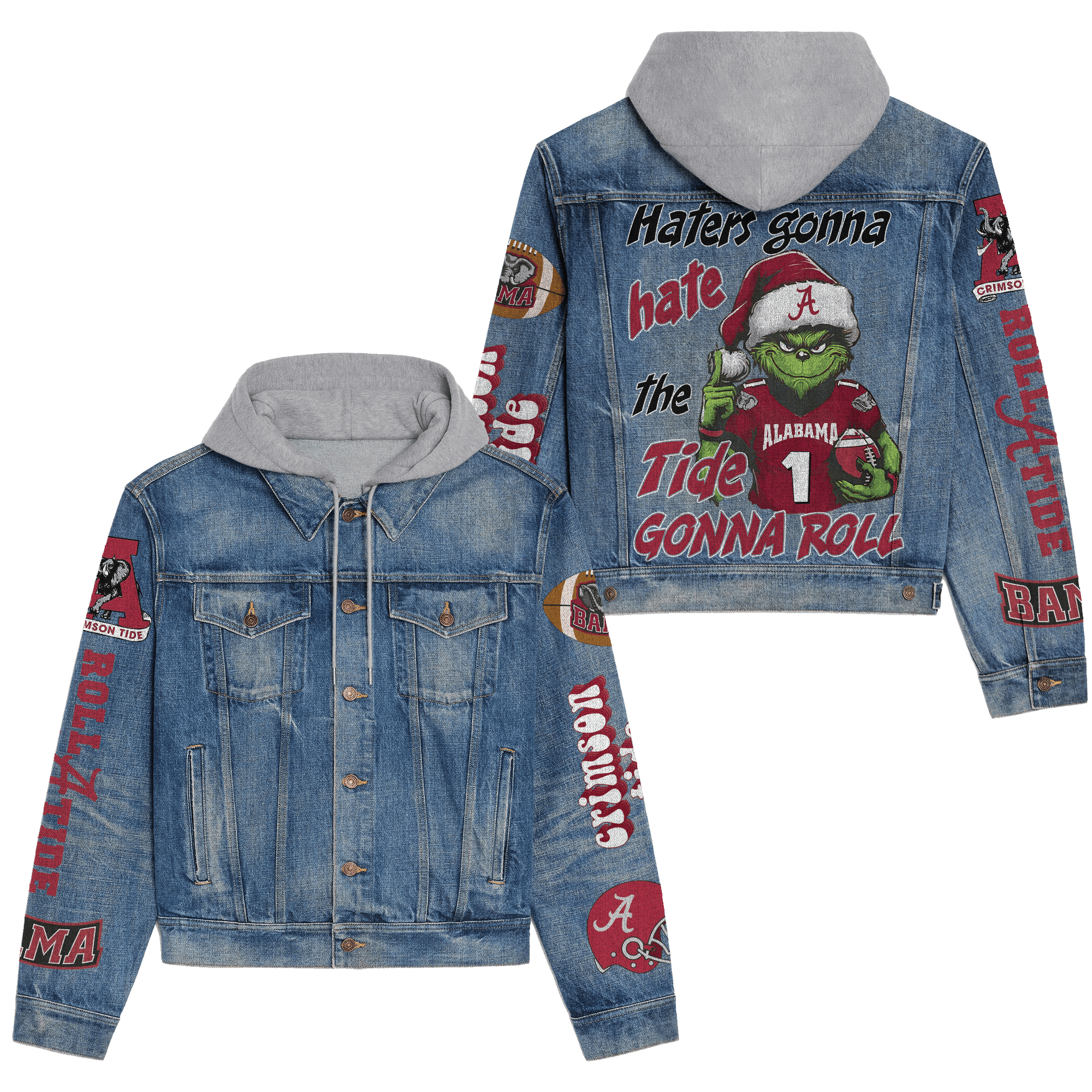 Alabama Crimson Tide NCAA Style Hooded Denim Jacket For Fans
