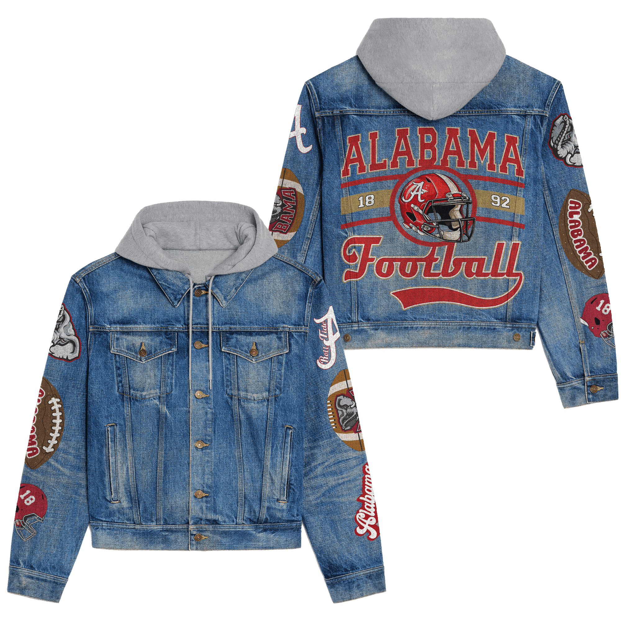 Alabama Crimson Tide NCAA Style Hooded Denim Jacket For Fans