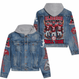 Alabama Crimson Tide NCAA Style Hooded Denim Jacket For Fans