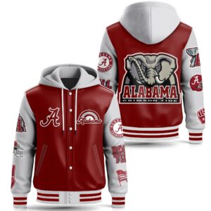 Alabama Crimson Tide NCAA Style Leather Baseball Jacket With Hooded For Fans