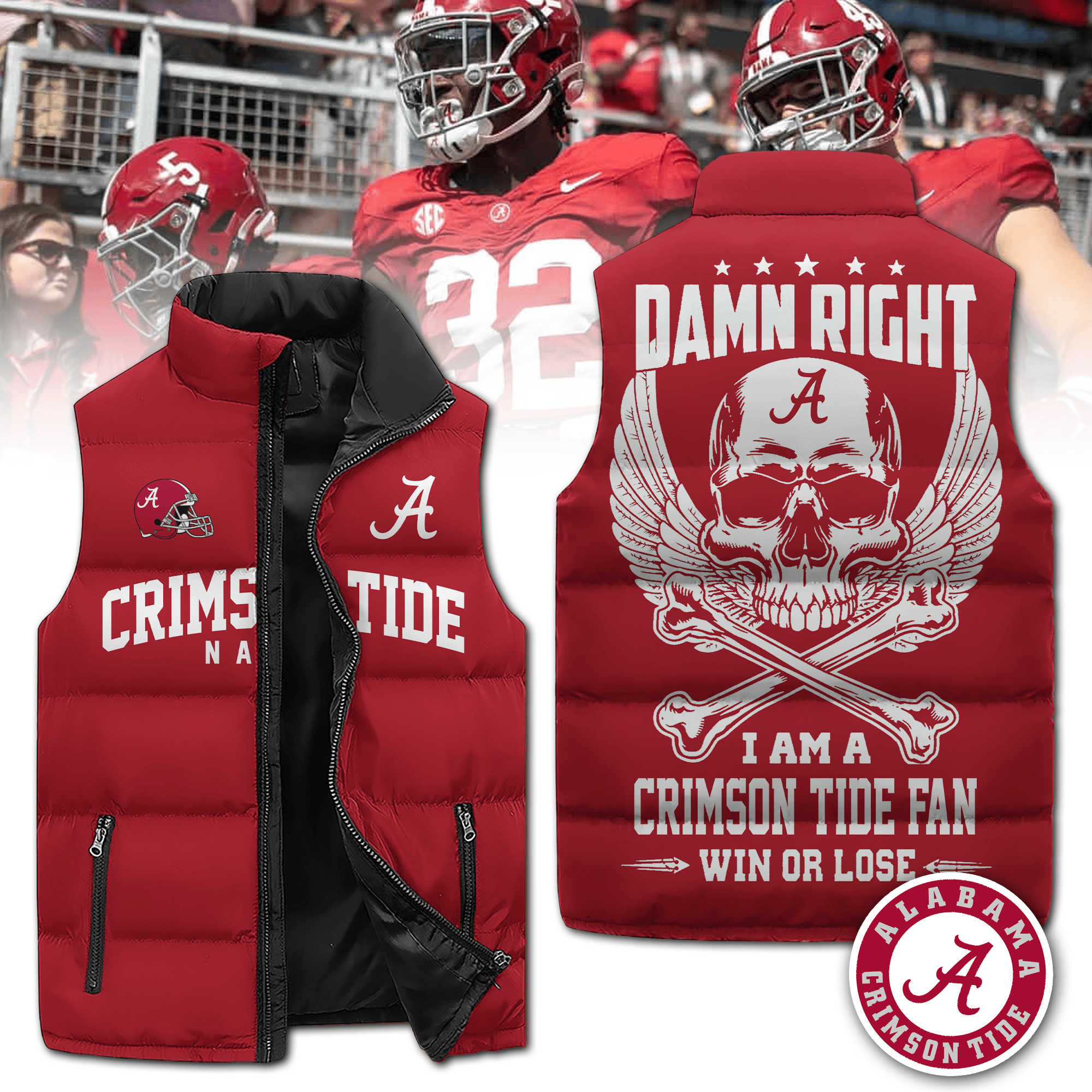 Alabama Crimson Tide NCAA Style Sleeveless Puffer Jacket For Fans