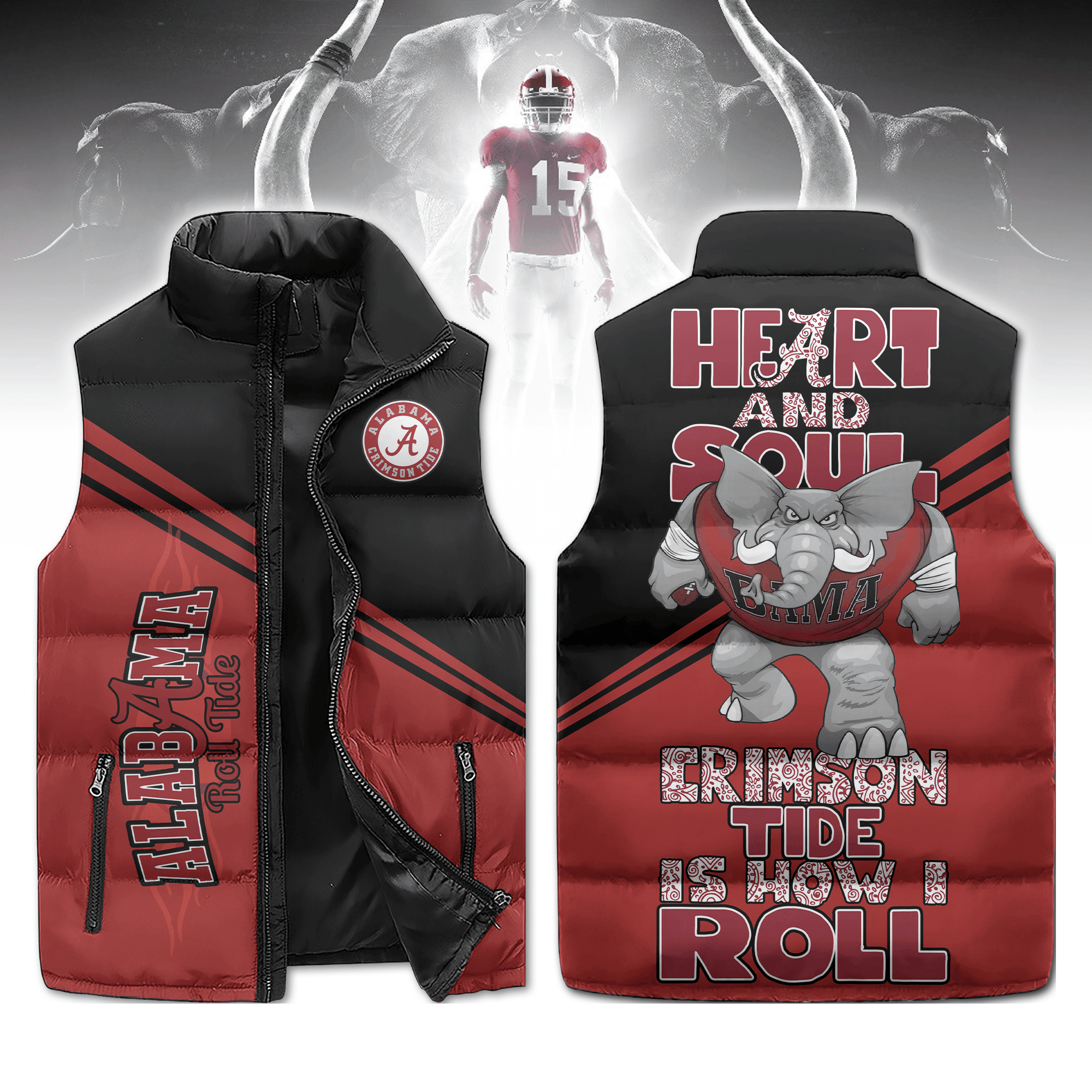 Alabama Crimson Tide NCAA Style Sleeveless Puffer Jacket For Fans