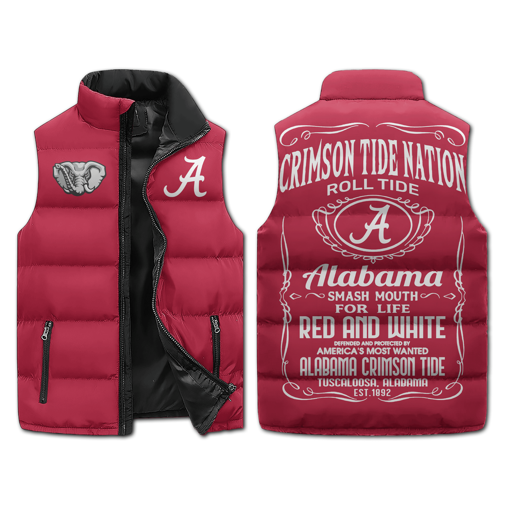 Alabama Crimson Tide NCAA Style Sleeveless Puffer Jacket For Fans