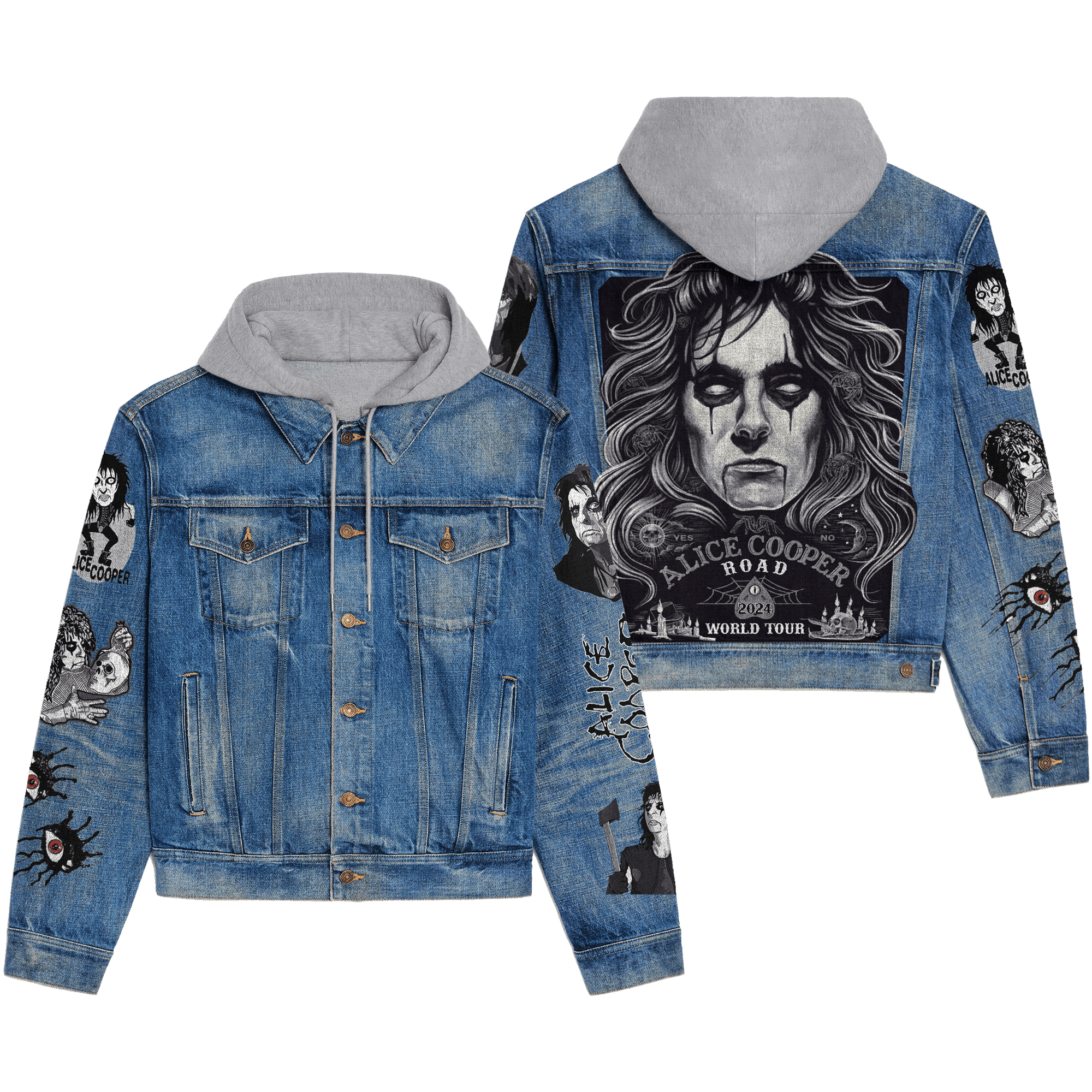 Alice Cooper Music Style Hooded Denim Jacket For Fans