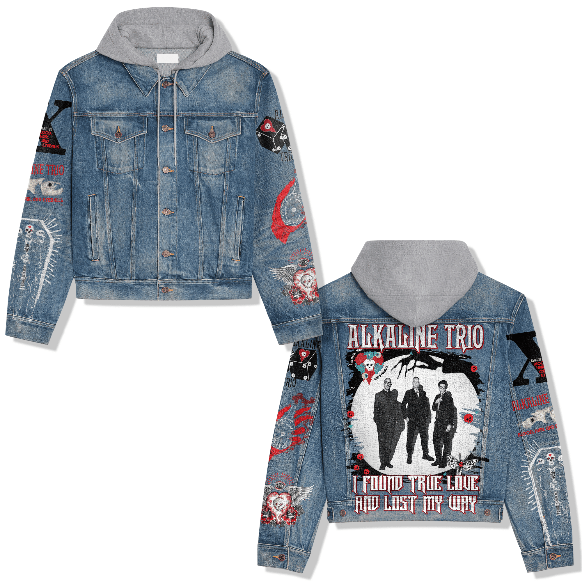Alkaline Trio Music Style Hooded Denim Jacket For Fans