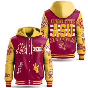 Arizona State Sun Devils NCAA Style Leather Baseball Jacket With Hooded For Fans