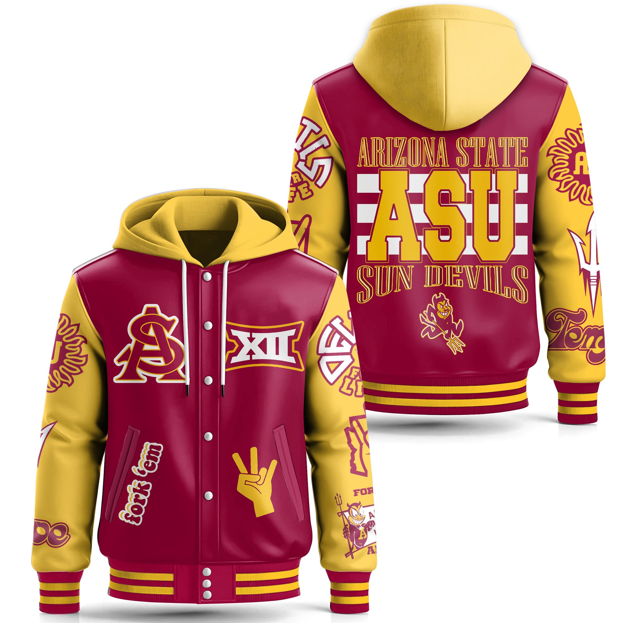 Arizona State Sun Devils NCAA Style Leather Baseball Jacket With Hooded For Fans