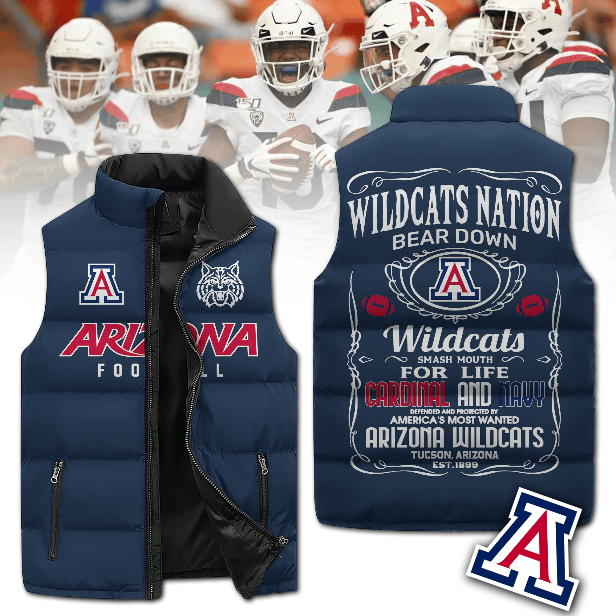 Arizona Wildcats NCAA Style Sleeveless Puffer Jacket For Fans