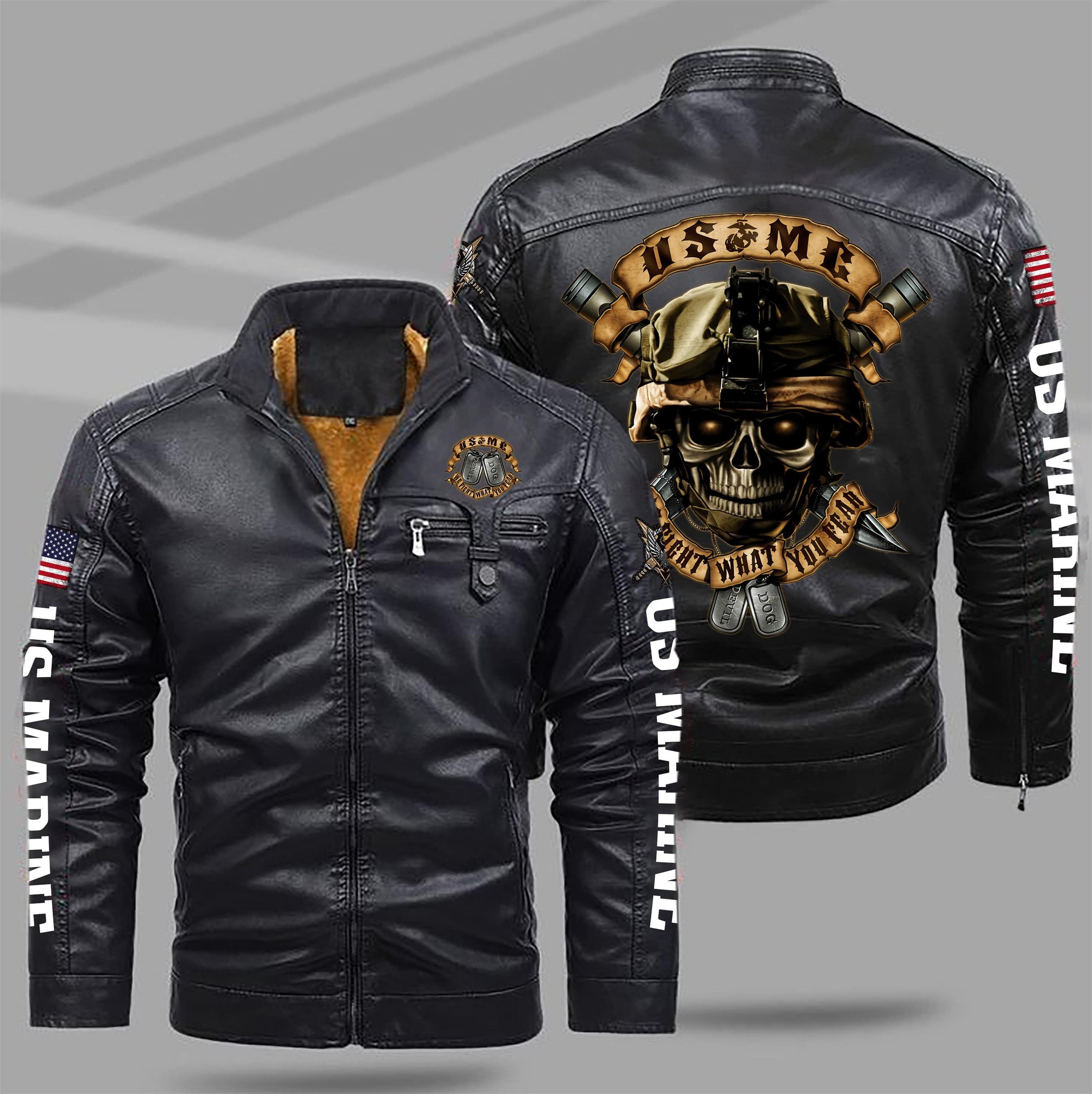 Armed Forces Style Fleece Lined Leather Jacket For Fans