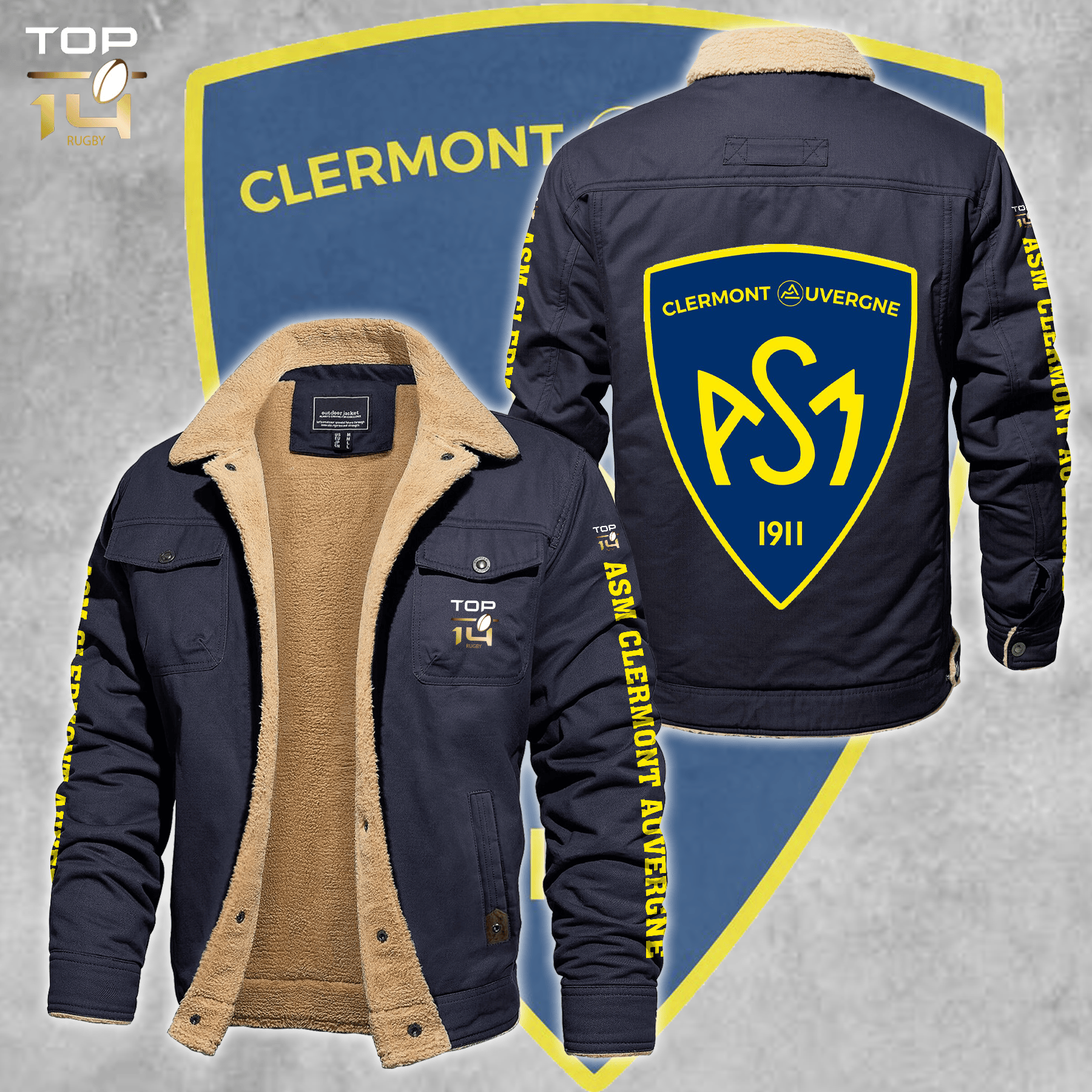 ASM Clermont Auvergne Top 14 Style Fleece Thermal Cotton Jacket For Fans