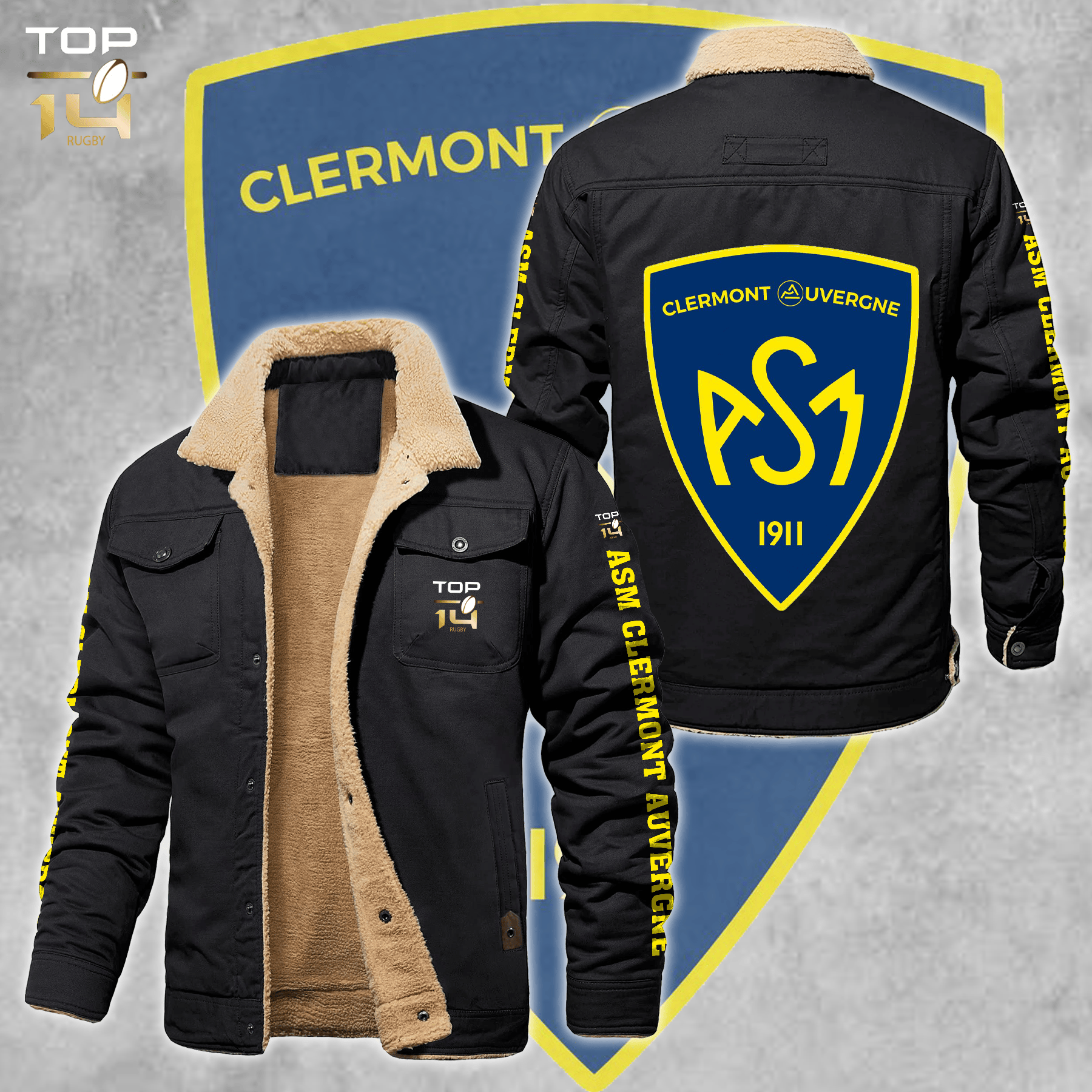ASM Clermont Auvergne Top 14 Style Fleece Thermal Cotton Jacket For Fans