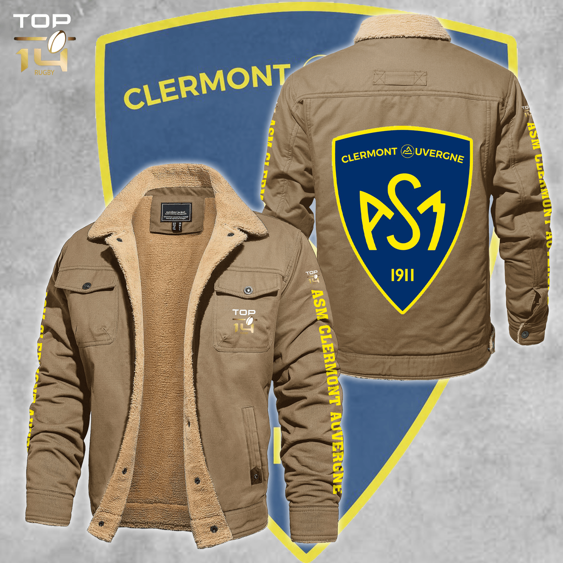 ASM Clermont Auvergne Top 14 Style Fleece Thermal Cotton Jacket For Fans