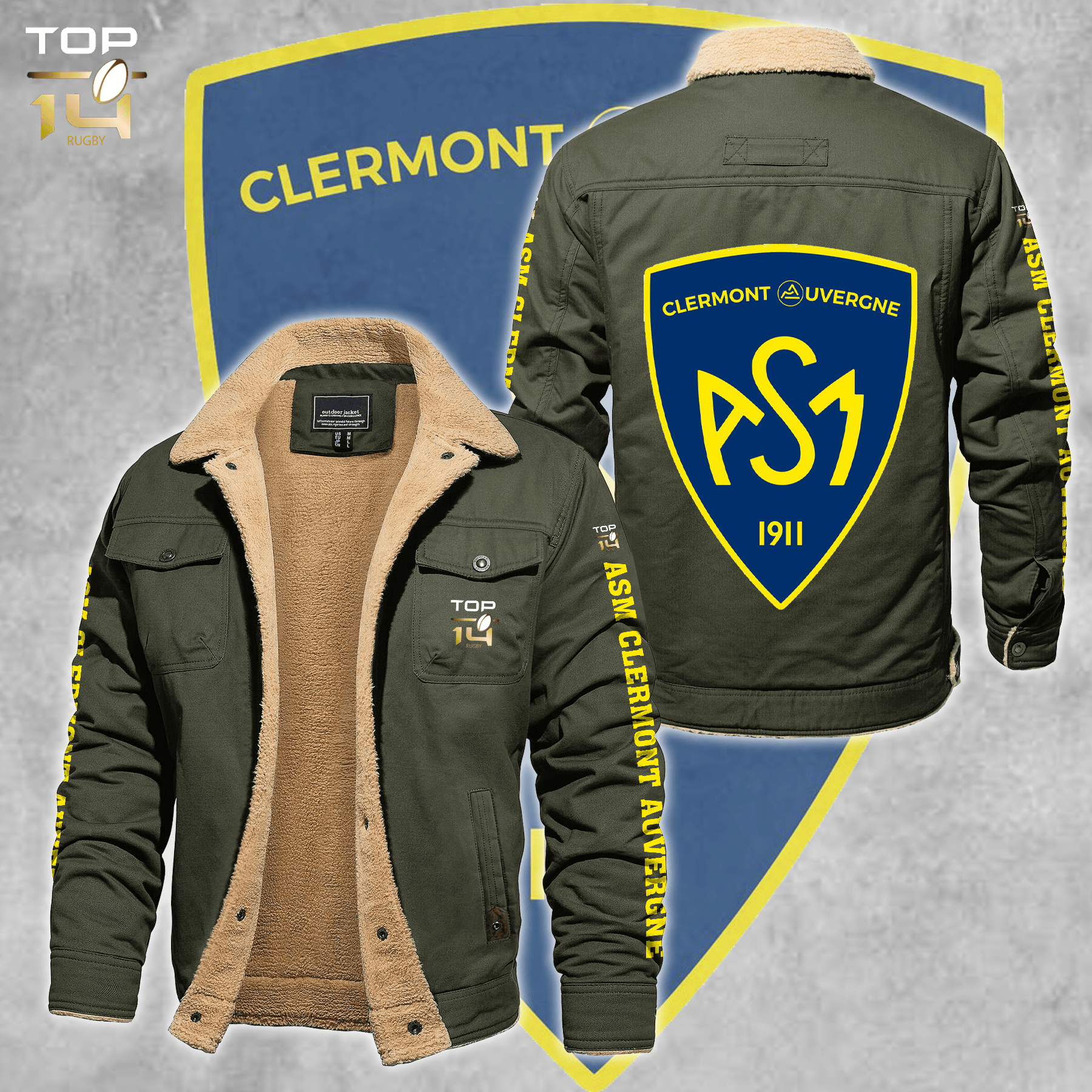 ASM Clermont Auvergne Top 14 Style Fleece Thermal Cotton Jacket For Fans
