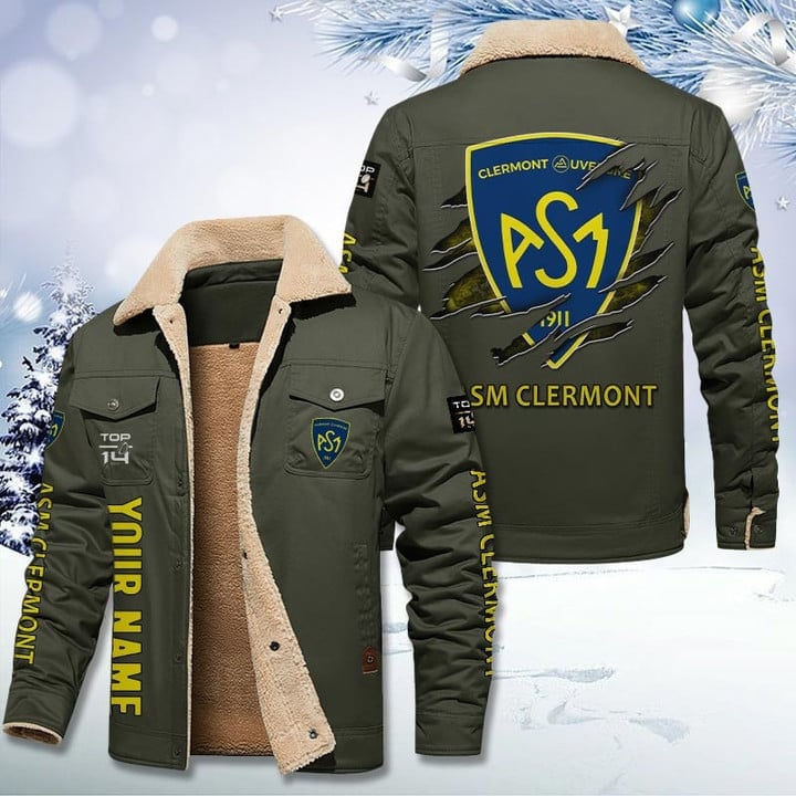 ASM Clermont Auvergne Top 14 Style Fleece Thermal Cotton Jacket For Fans