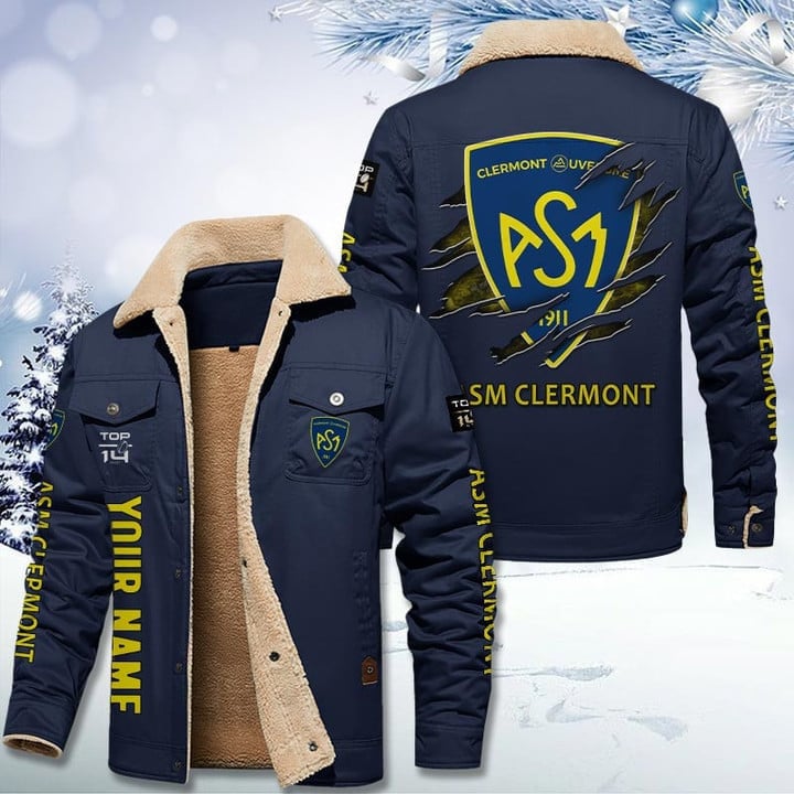 ASM Clermont Auvergne Top 14 Style Fleece Thermal Cotton Jacket For Fans
