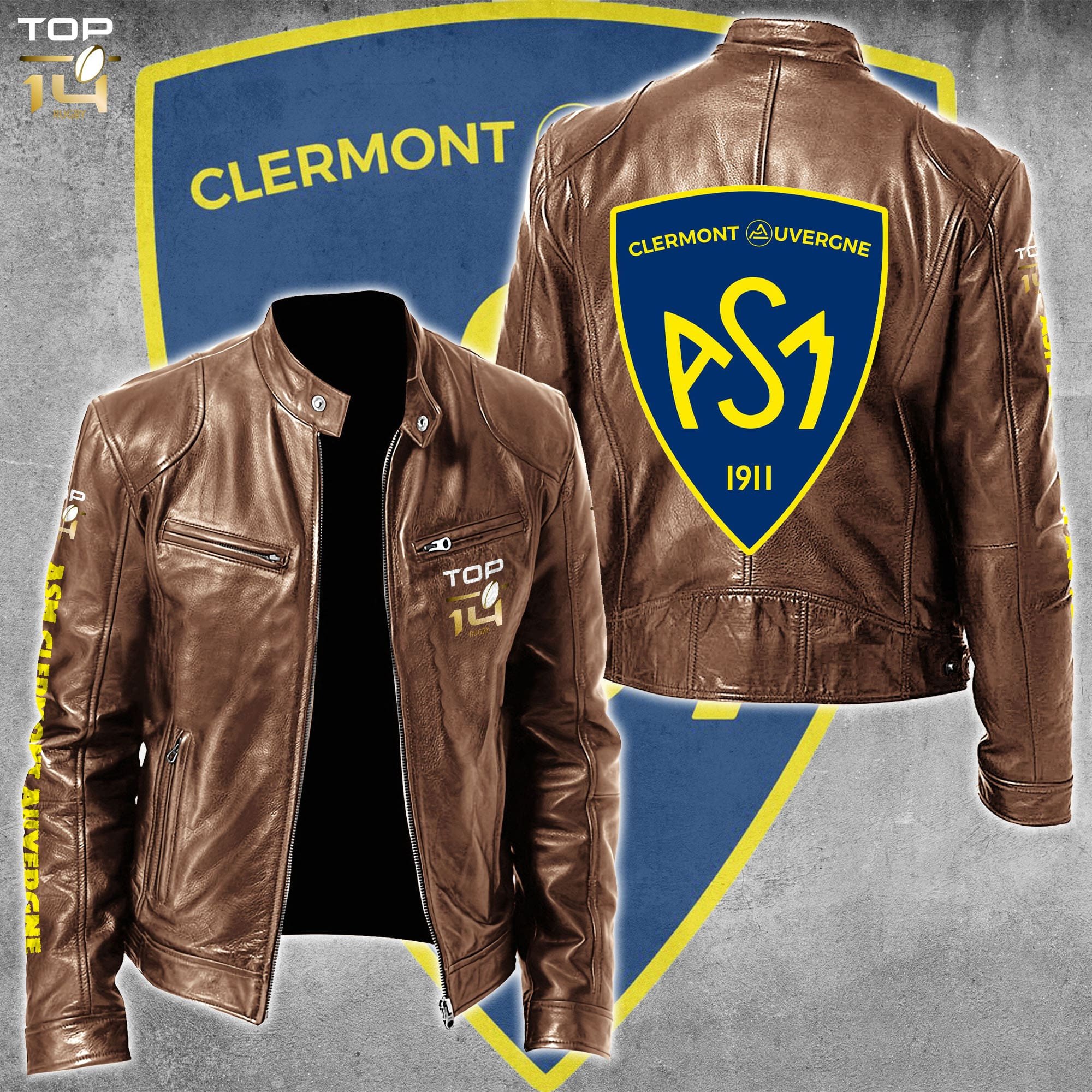ASM Clermont Auvergne Top 14 Style Leather Jacket For Fans