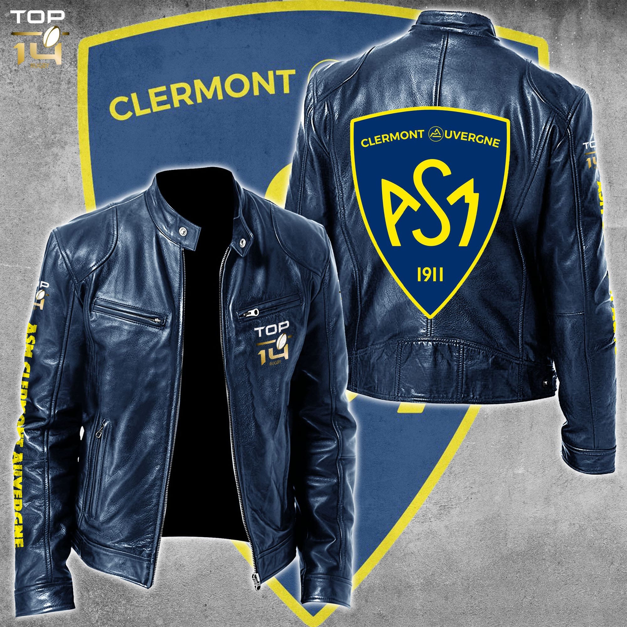 ASM Clermont Auvergne Top 14 Style Leather Jacket For Fans