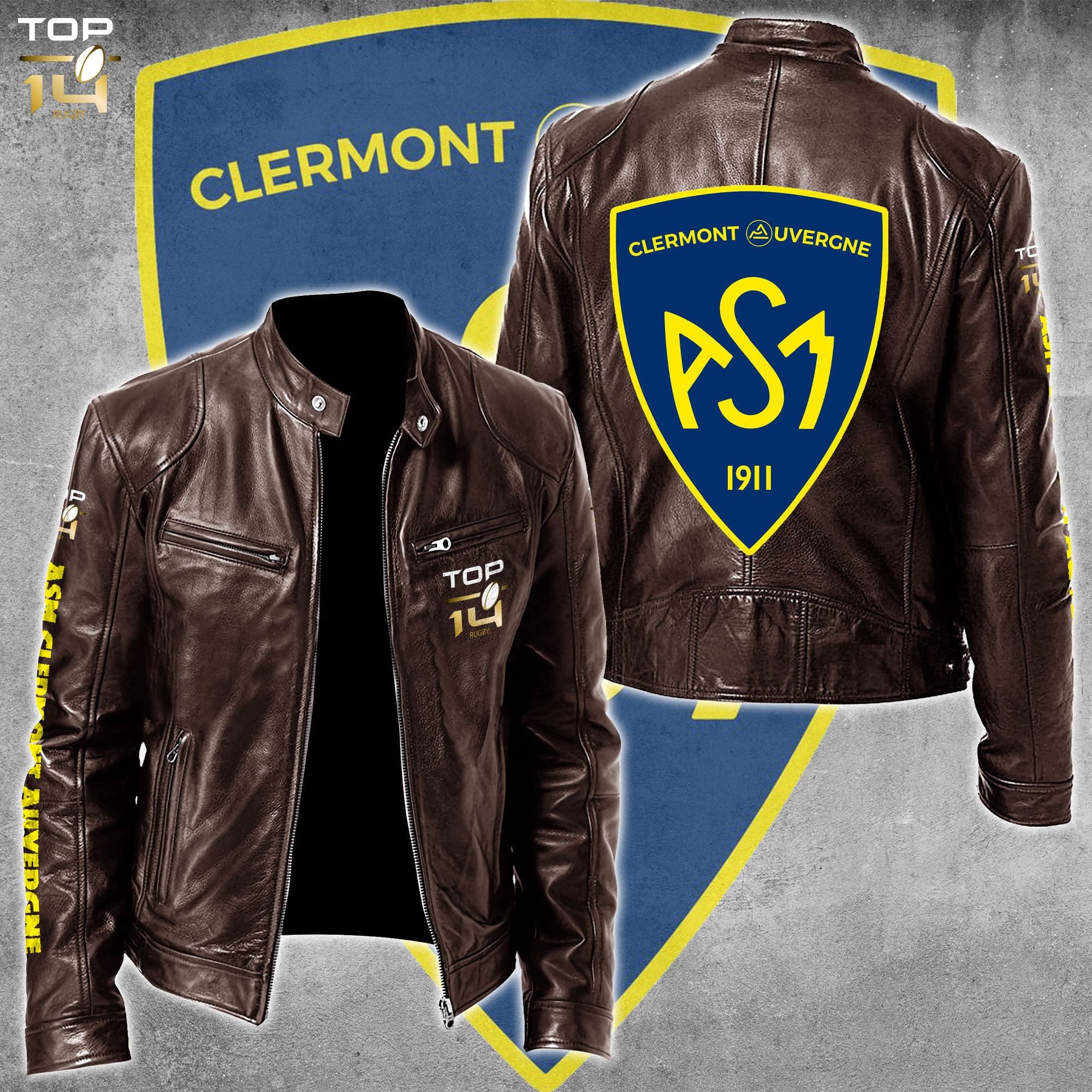 ASM Clermont Auvergne Top 14 Style Leather Jacket For Fans