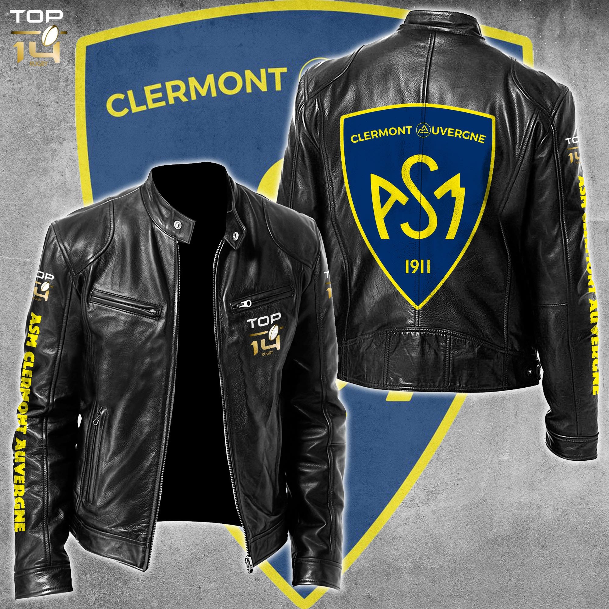 ASM Clermont Auvergne Top 14 Style Leather Jacket For Fans