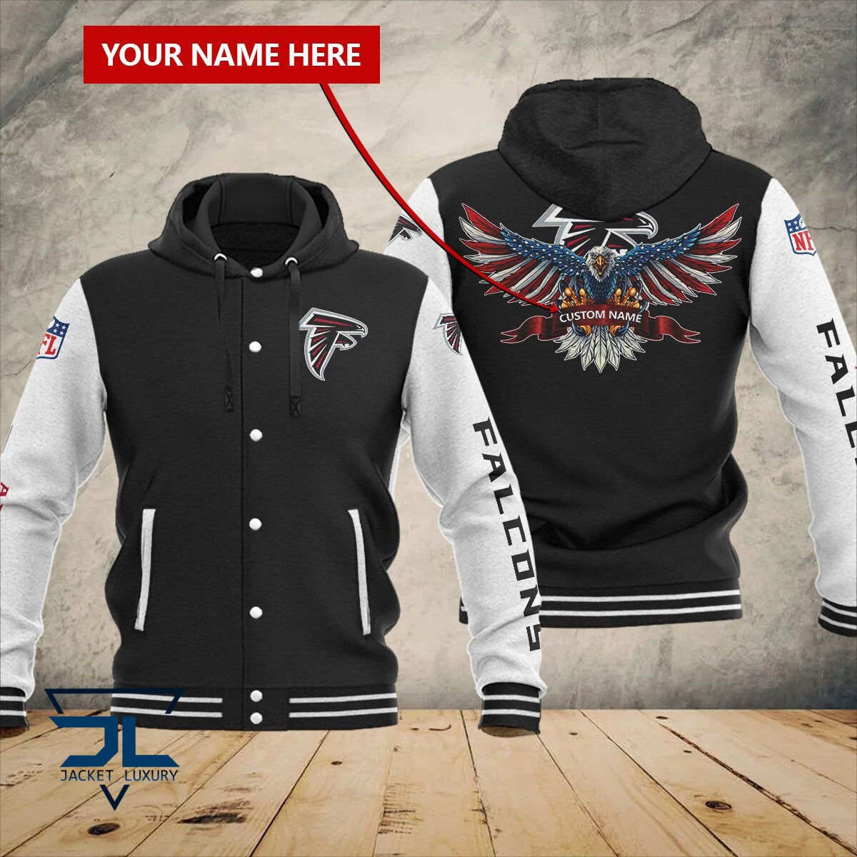 Atlanta Falcons NFL Style Hooded Baseball Jacket For Fan