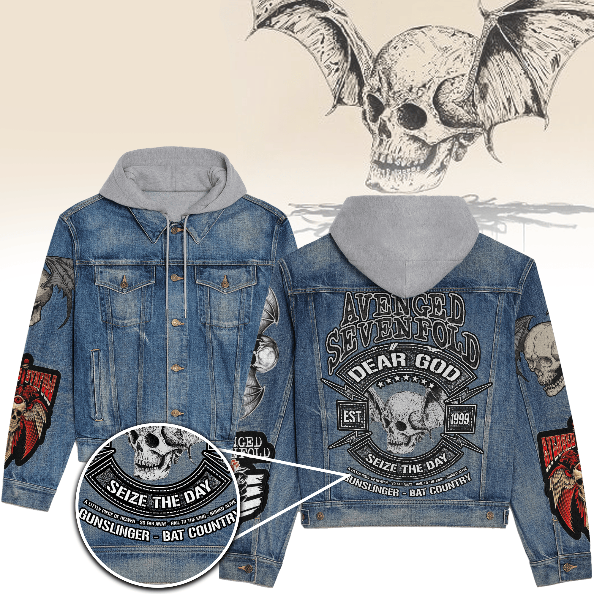 Avenged Sevenfold Music Style Hooded Denim Jacket For Fans