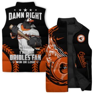 Baltimore Orioles MLB Style Sleeveless Puffer Jacket For Fans