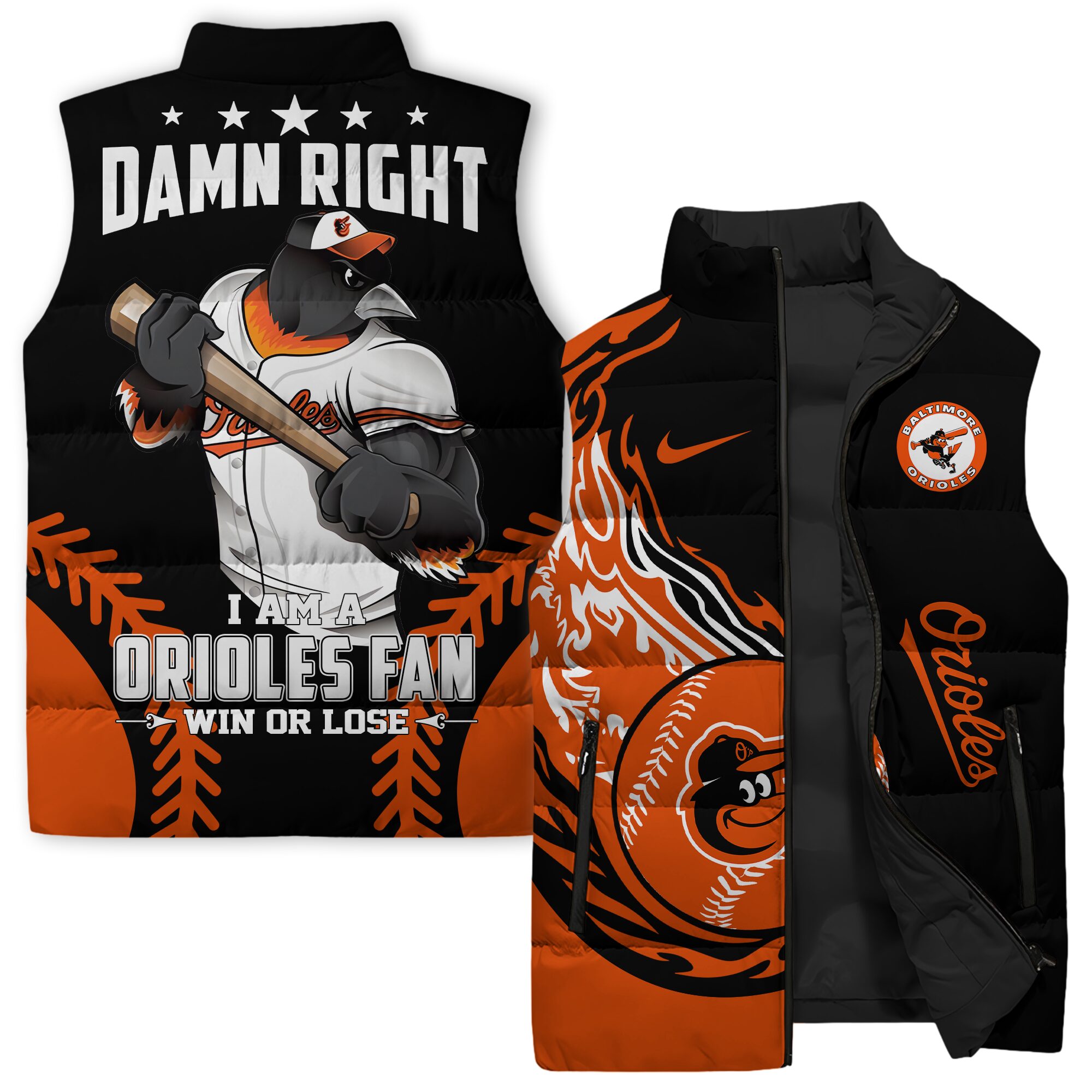 Baltimore Orioles MLB Style Sleeveless Puffer Jacket For Fans