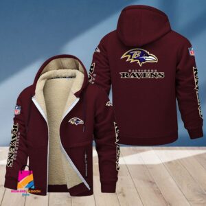 Baltimore Ravens NFL Style Fleece Zip Hoodie Jacket For Fans