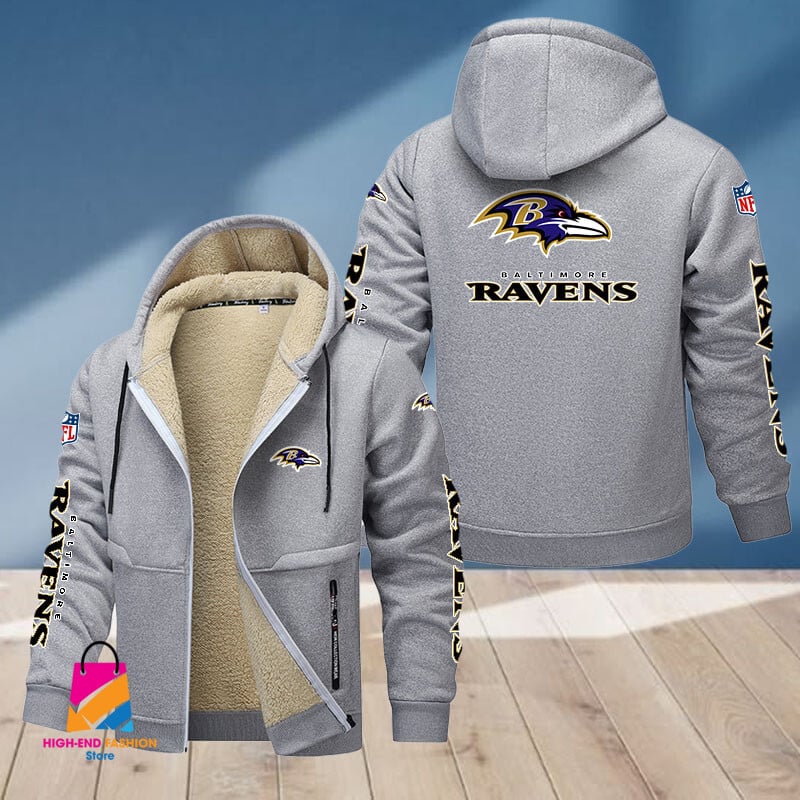Baltimore Ravens NFL Style Fleece Zip Hoodie Jacket For Fans