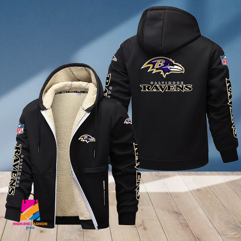 Baltimore Ravens NFL Style Fleece Zip Hoodie Jacket For Fans