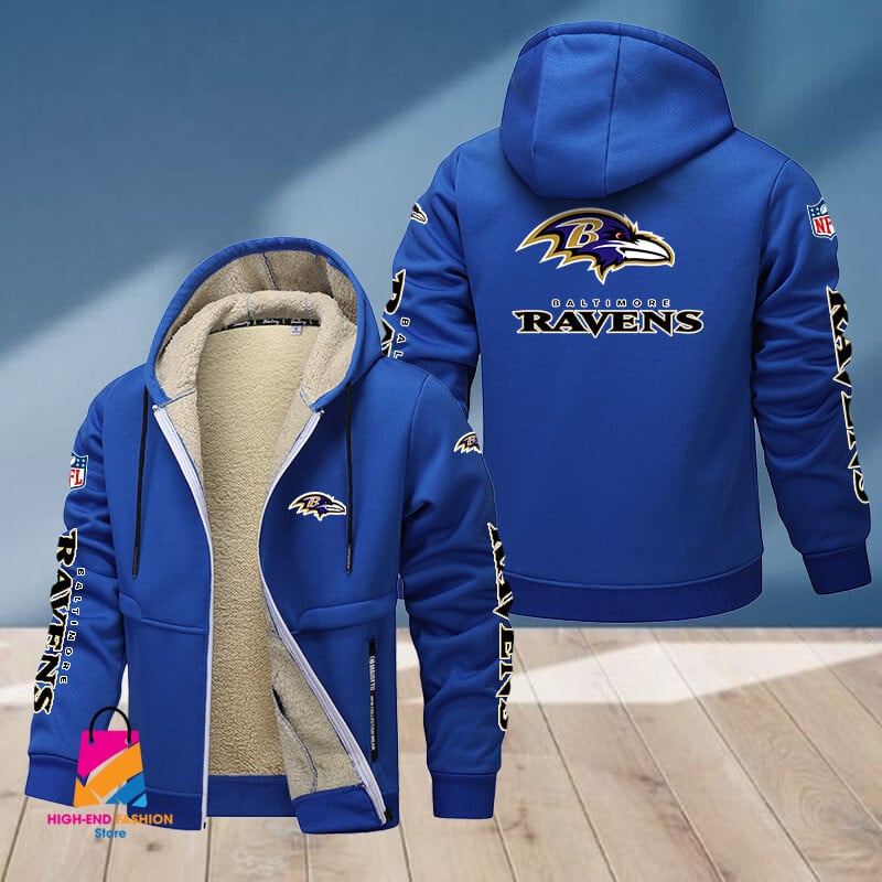 Baltimore Ravens NFL Style Fleece Zip Hoodie Jacket For Fans