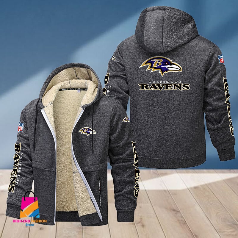 Baltimore Ravens NFL Style Fleece Zip Hoodie Jacket For Fans