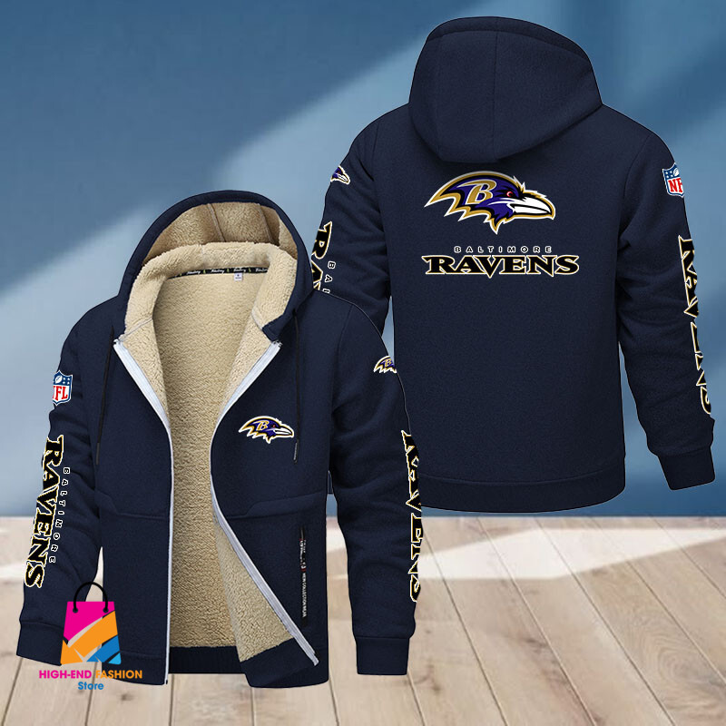 Baltimore Ravens NFL Style Fleece Zip Hoodie Jacket For Fans