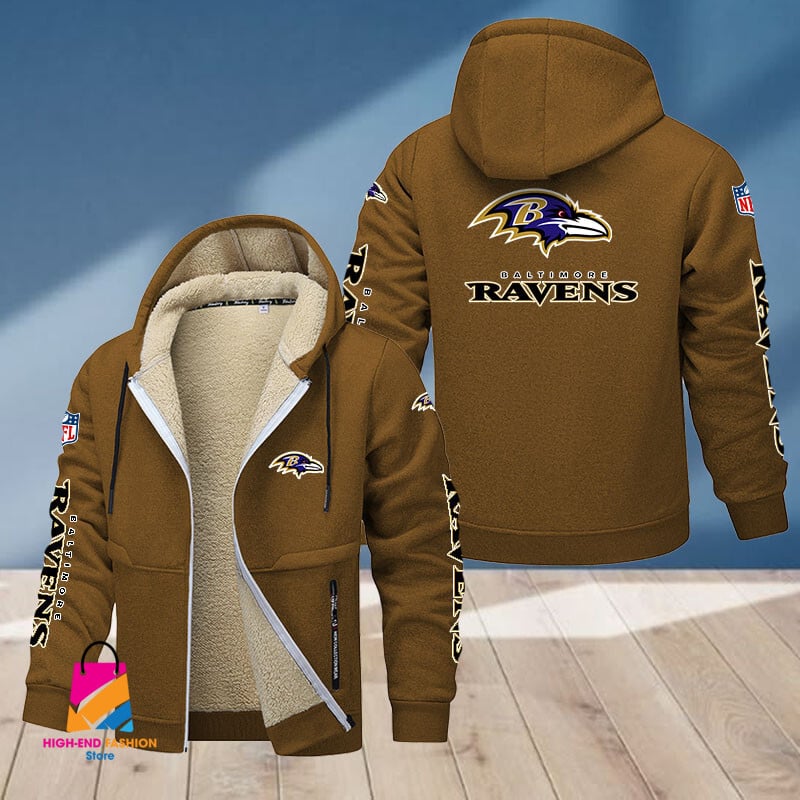 Baltimore Ravens NFL Style Fleece Zip Hoodie Jacket For Fans
