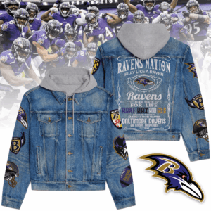 Baltimore Ravens NFL Style Hooded Denim Jacket For Fans
