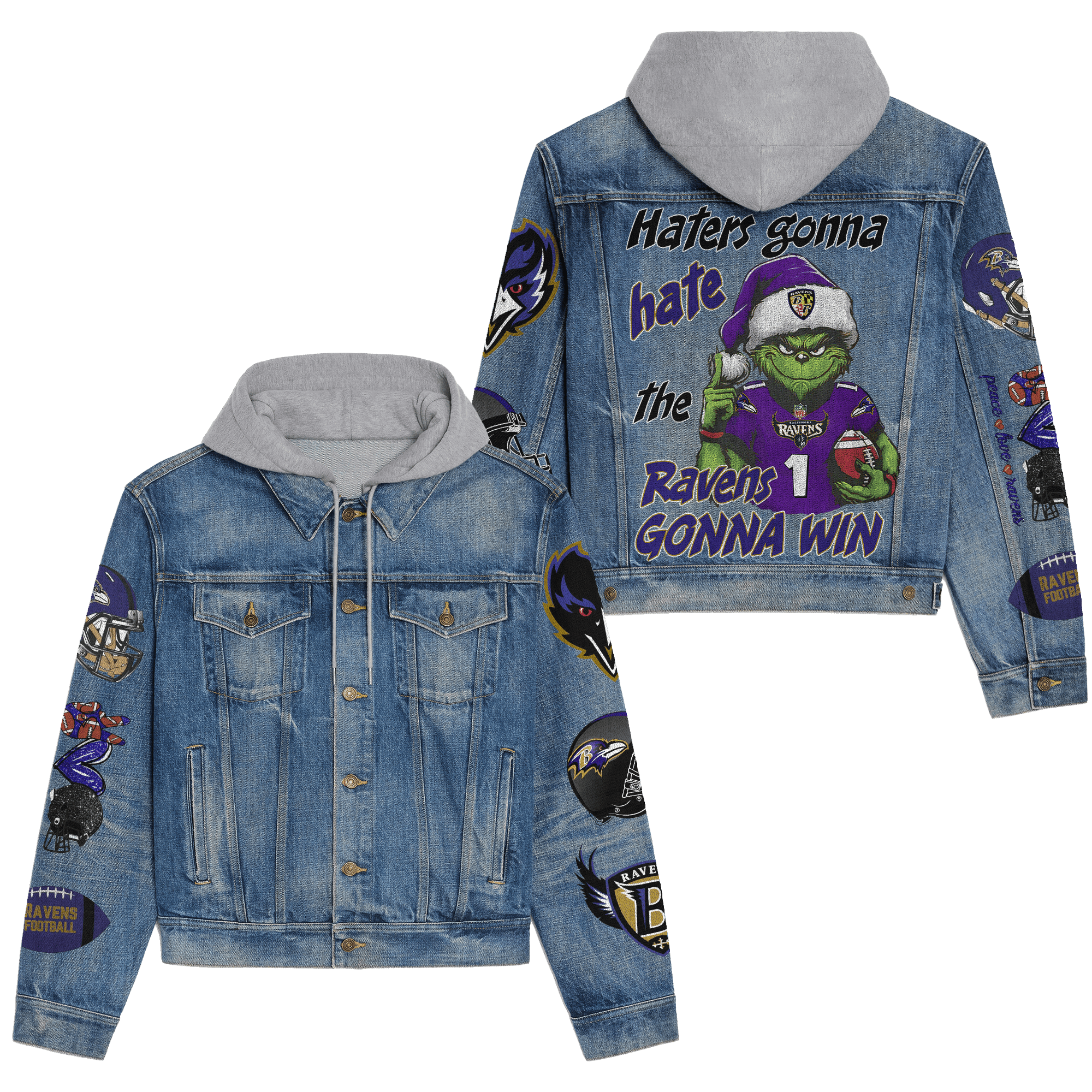 Baltimore Ravens NFL Style Hooded Denim Jacket For Fans