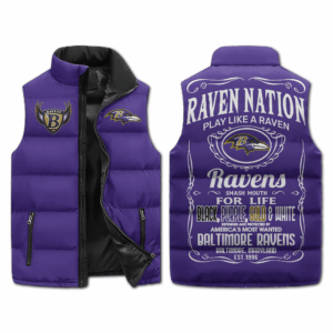 Baltimore Ravens NFL Style Sleeveless Puffer Jacket For Fans