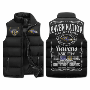 Baltimore Ravens NFL Style Sleeveless Puffer Jacket For Fans