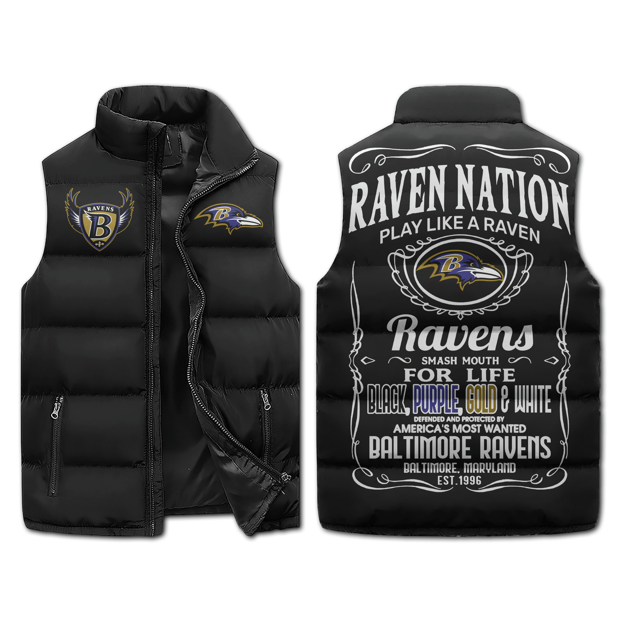 Baltimore Ravens NFL Style Sleeveless Puffer Jacket For Fans